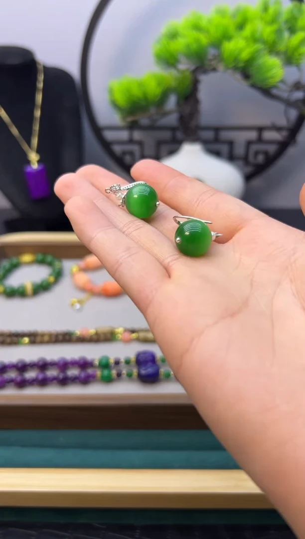 【闪购商品】碧玺猫眼耳饰银S925镶嵌E371