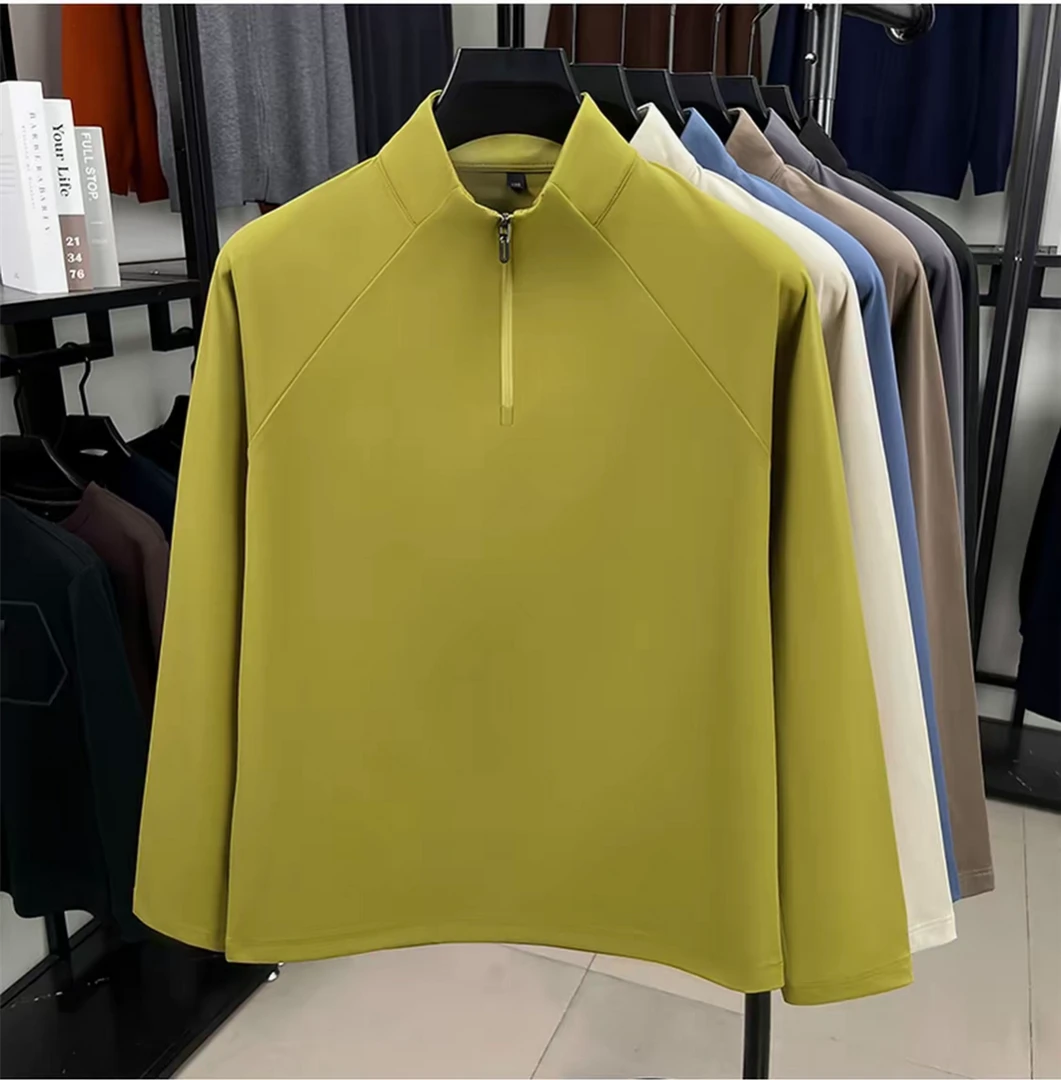 2025秋冬加厚磨毛半拉链立领卫衣男简约时尚弹力百搭休闲上衣打底