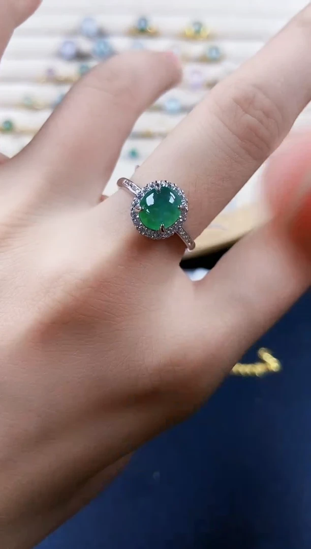 翡翠戒指银S925镶嵌123489