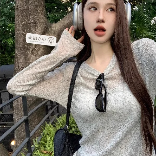 法式慵懒微透针织衫女春夏季薄款配吊带T恤罩衫坎肩宽松长袖上衣