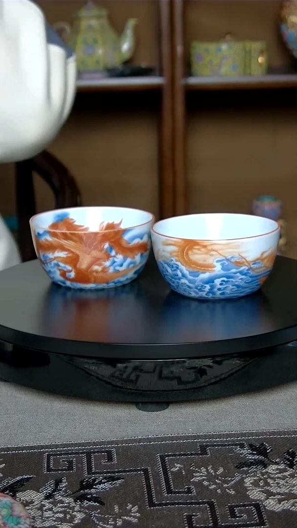 全手工景德镇龙凤对杯