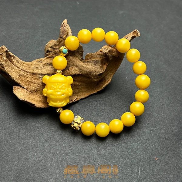 【藏真阁】H1907天然琥珀珠宝蜜蜡鸡油黄DIY哪吒手串