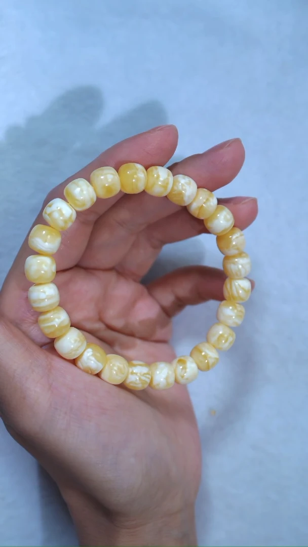 未镶嵌蜜蜡手链收藏级9.3mm金瓷白虎皮纹妖花
