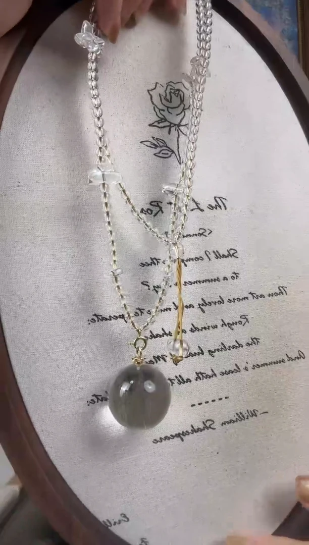 颈饰18K金镶嵌水晶天然吊坠金发金