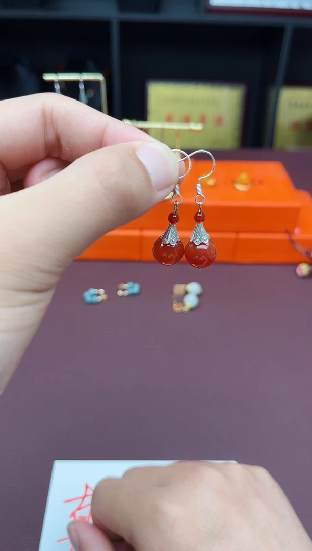 玛瑙/玉髓耳饰银S925镶嵌713000