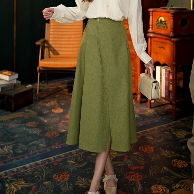 粤粤【秋山雾林】港风复古半身裙显瘦高腰百搭裙子YS0924260