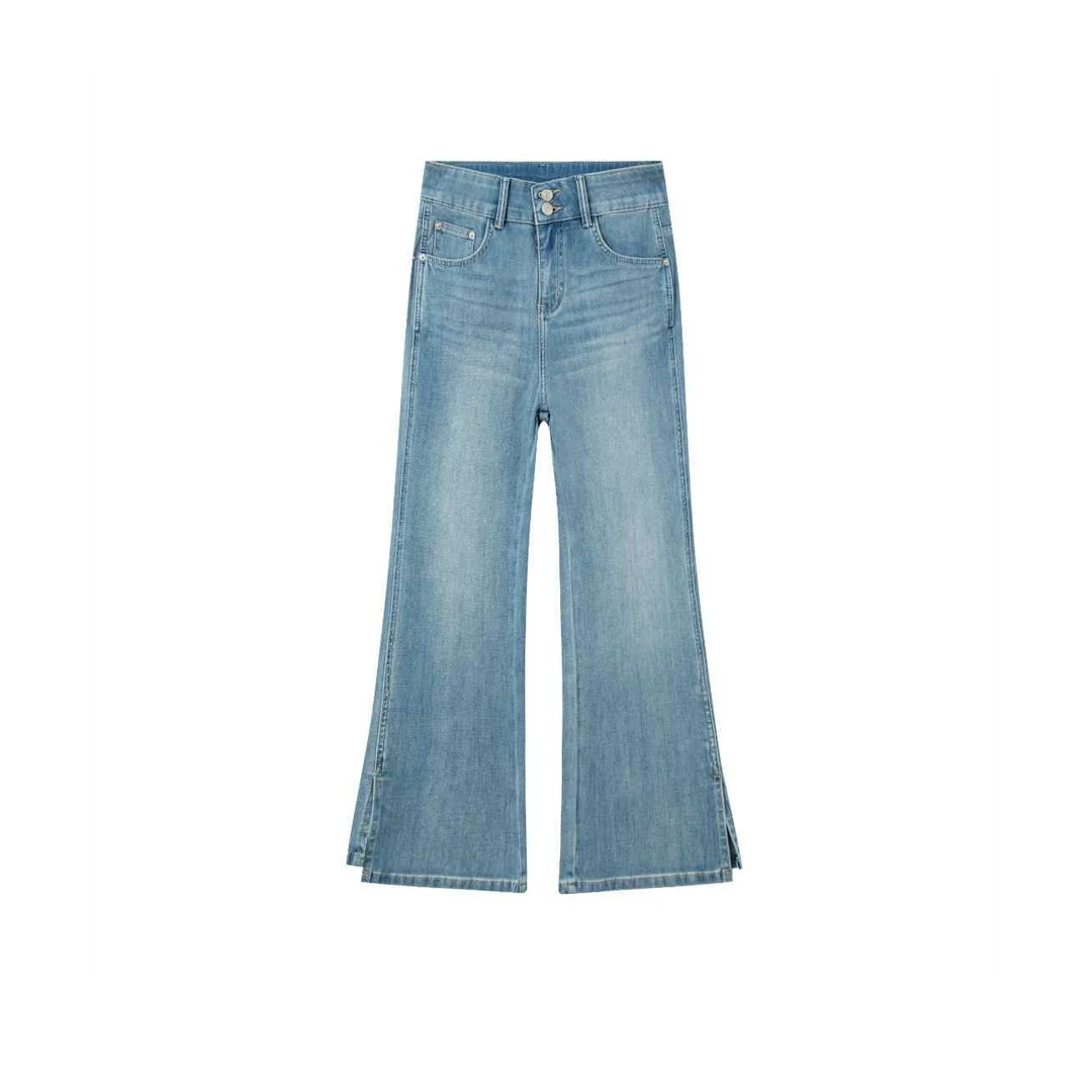 【夏季超薄】• 夏月• 高端设计•开叉小喇叭•定制面料四面弹牛仔裤女