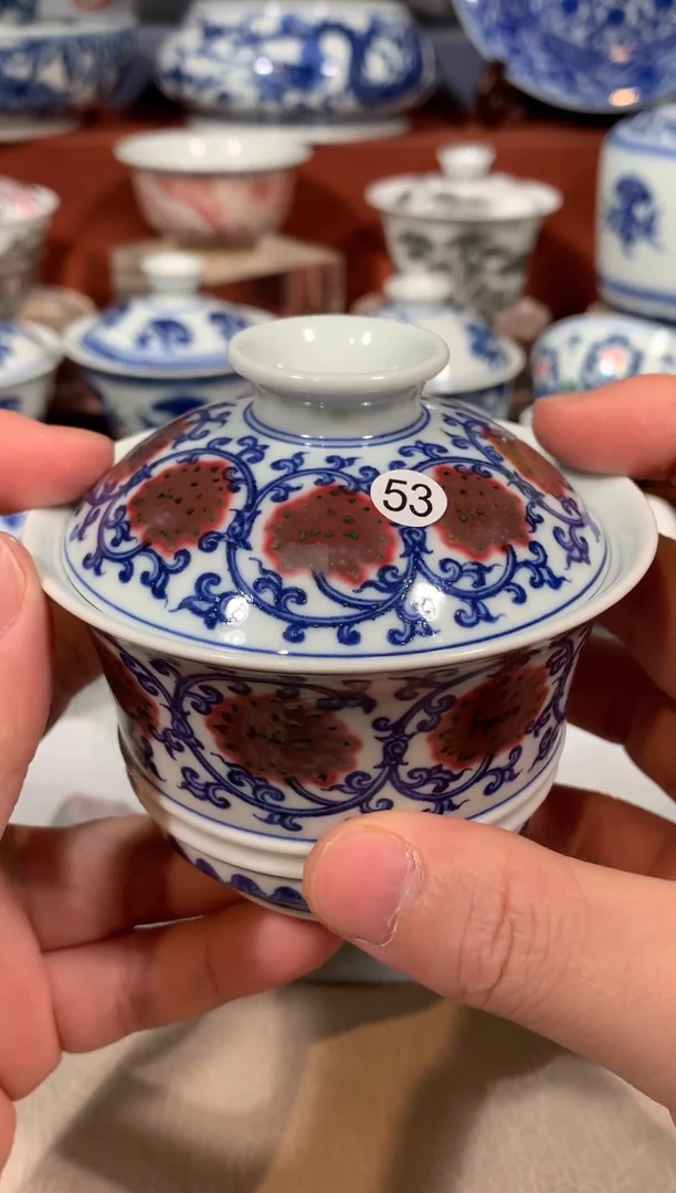 【闪购商品】杯子53青花釉里红缠枝莲盖碗微瑕
