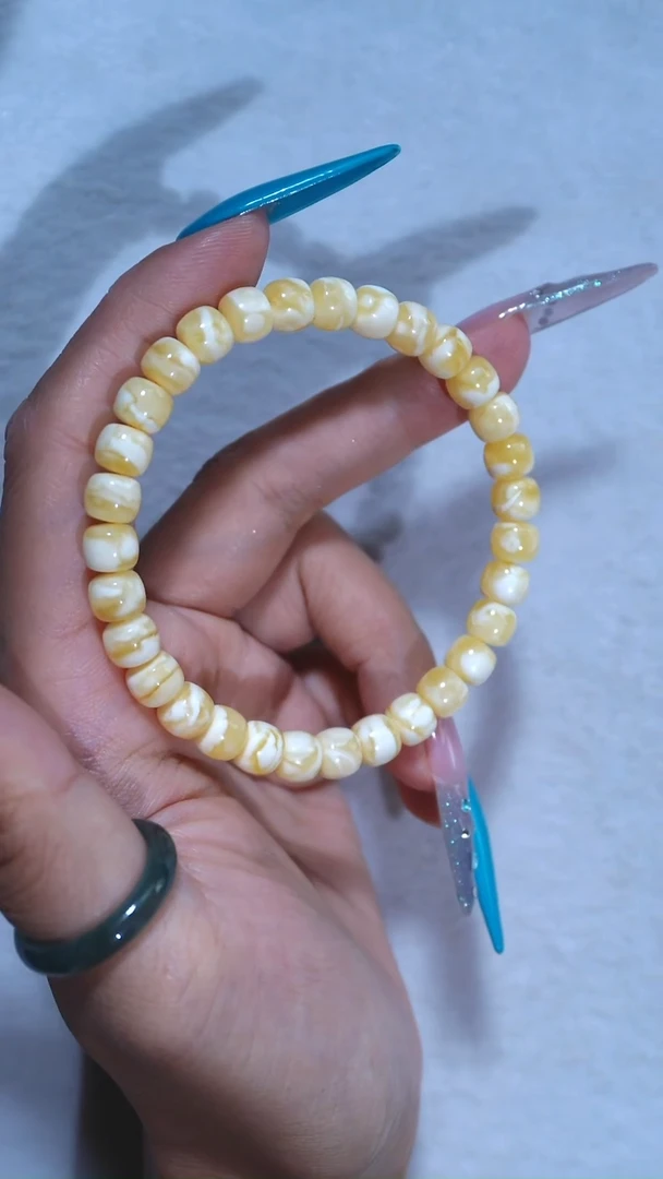 手链蜜蜡未镶嵌典藏级7.3mm金瓷白虎皮纹妖花