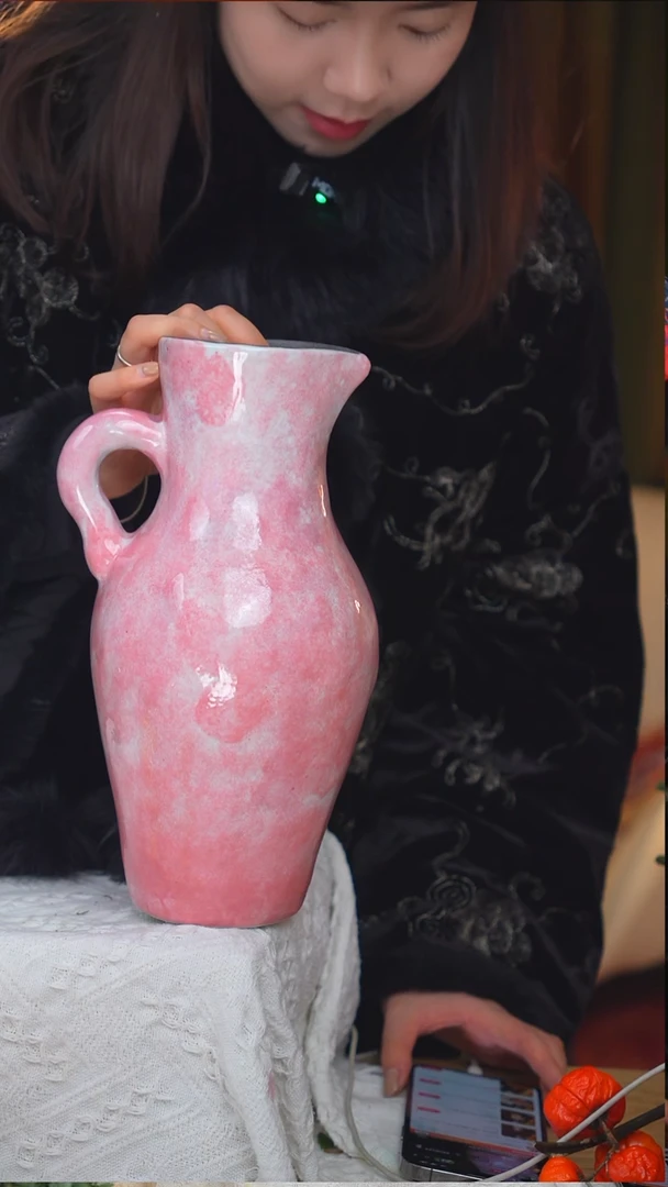 陶瓷花瓶 加厚上釉粉色水壶12 （高28口径8）