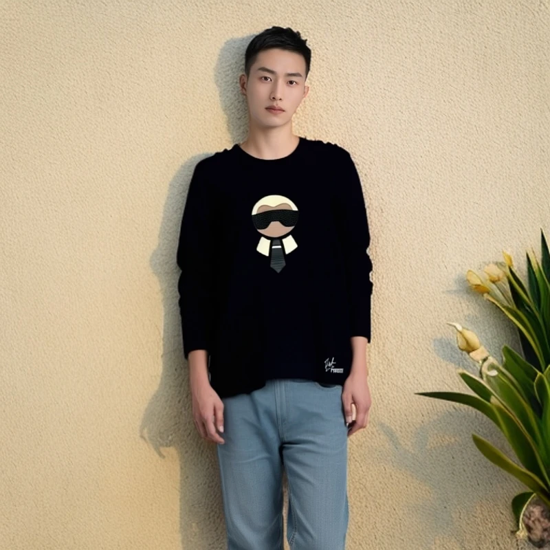 99新 FENDI/芬迪 针织衫/老佛爷刺绣长袖羊毛套头/52码/0001226