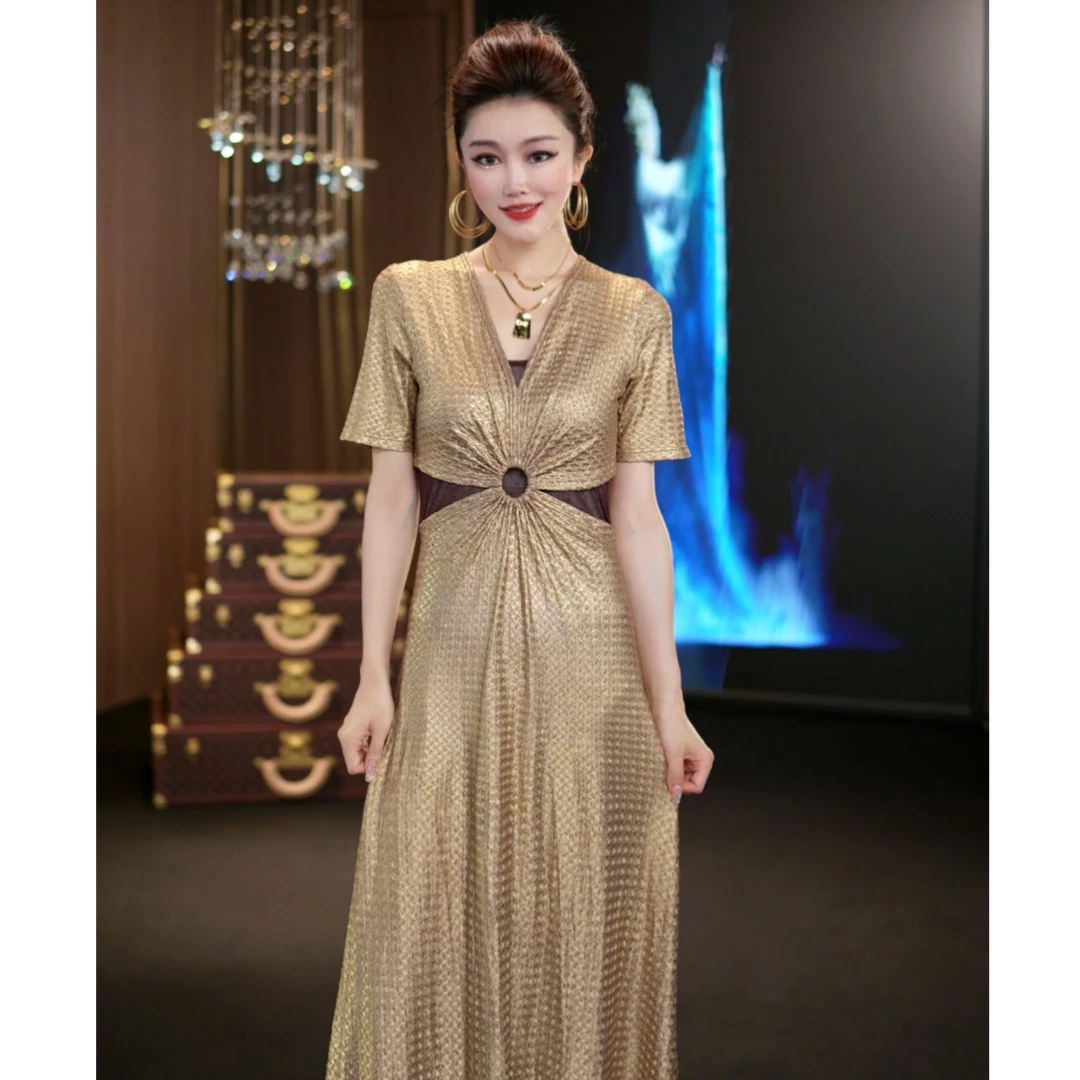 (娴儿)-气质高贵轻奢长款修身夏季设计师连衣裙 D2760