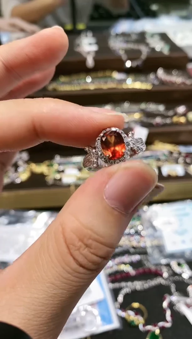 【闪购商品】石榴石戒指银S925镶嵌戒指