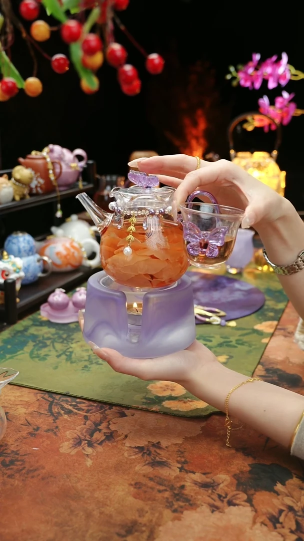 【闪购商品】紫色温茶台+茶壶+链子+杯子