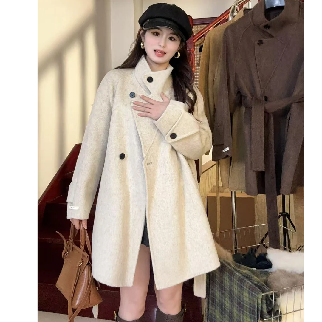 【98023】秋冬新款双面羊毛大衣韩版通勤时尚羊绒毛呢外套中长款