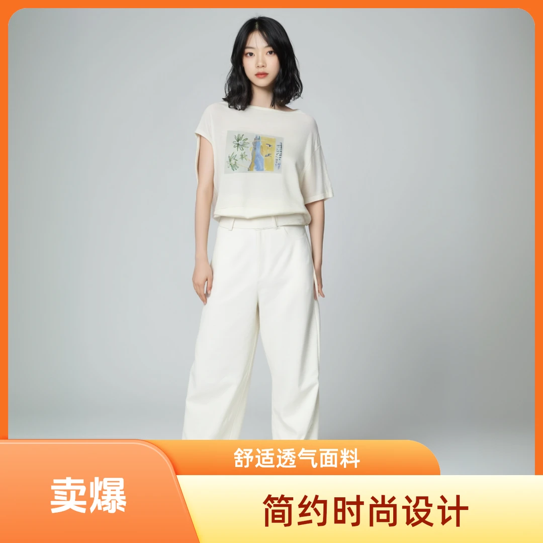 潮牌女速干短袖百搭欧美风圆领通勤简约印花T恤女款白色针织时尚