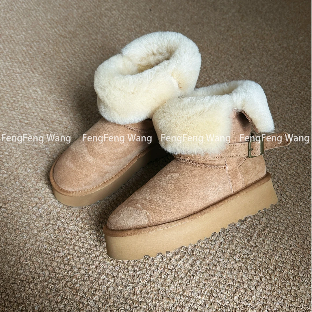 FengFeng Wang | 中筒厚底羊皮毛一体加绒雪地靴3191231J