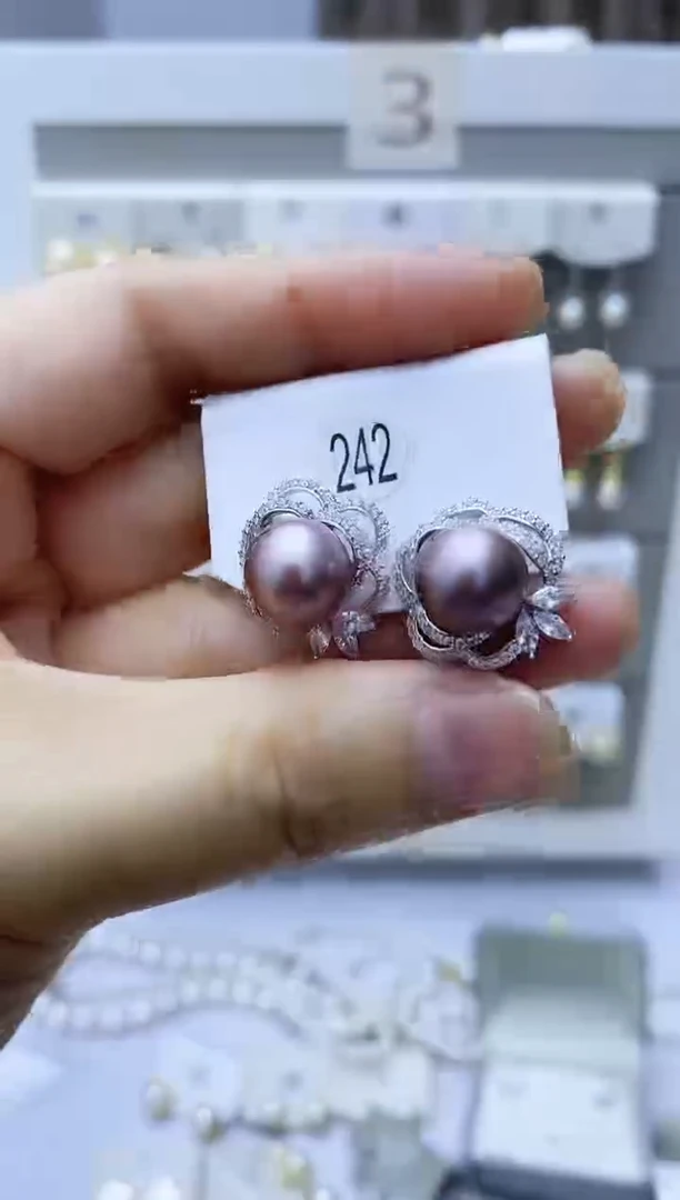 银S925镶嵌淡水珍珠耳饰242