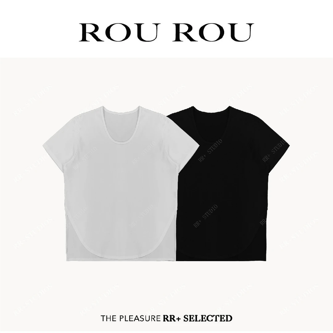 17101简约U领纯色净版弧形下摆短袖T恤百搭chic别致上衣