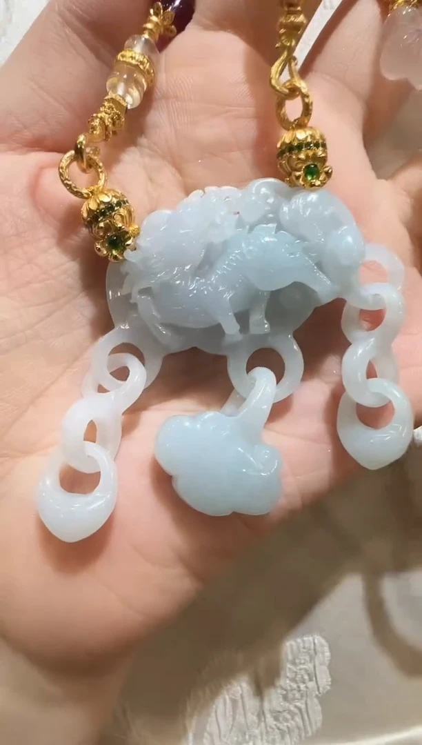 翡翠银S925镶嵌颈饰国风