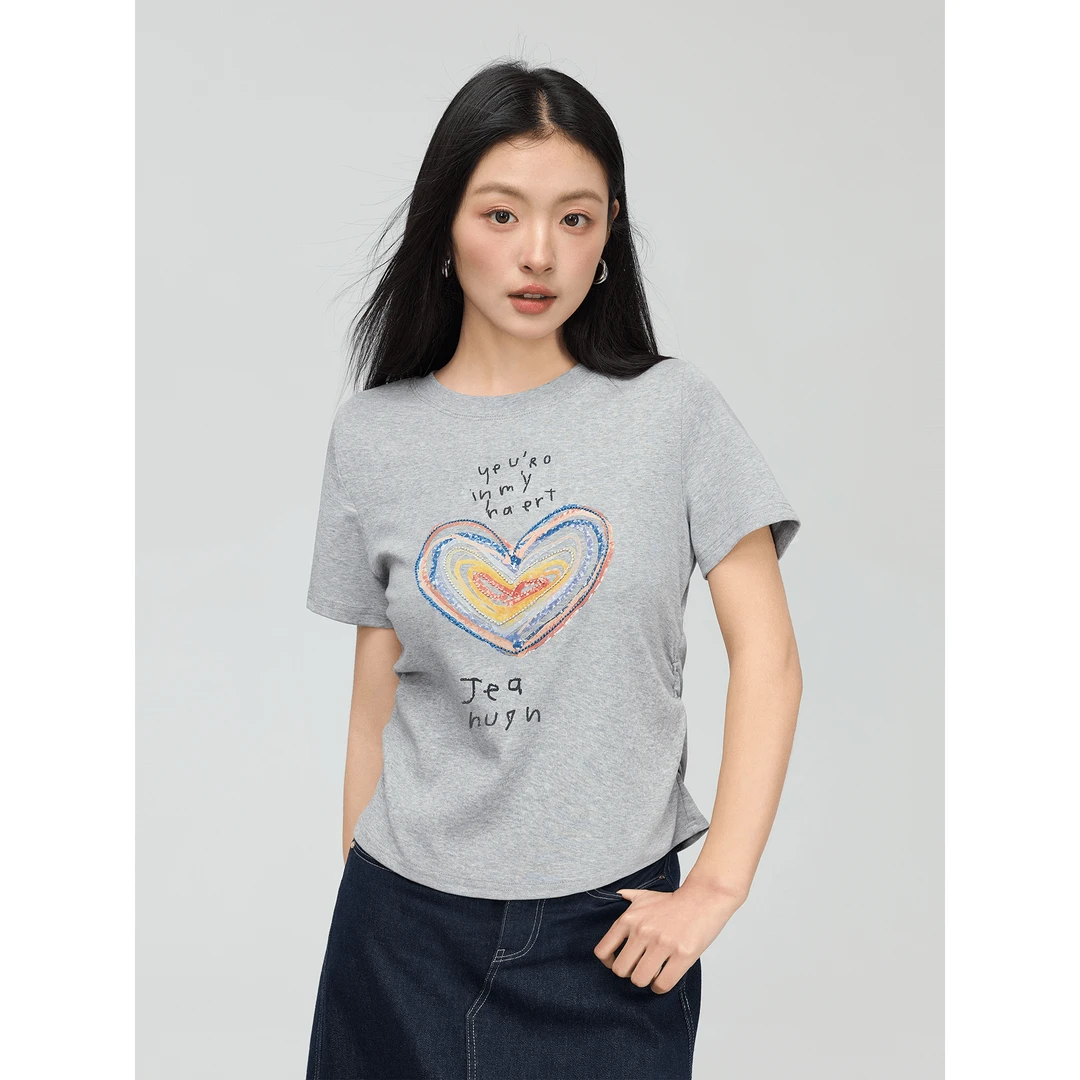 爱蔷薇大码爱心短袖t恤女2025新款夏装甜酷穿搭多巴胺上衣GT76531