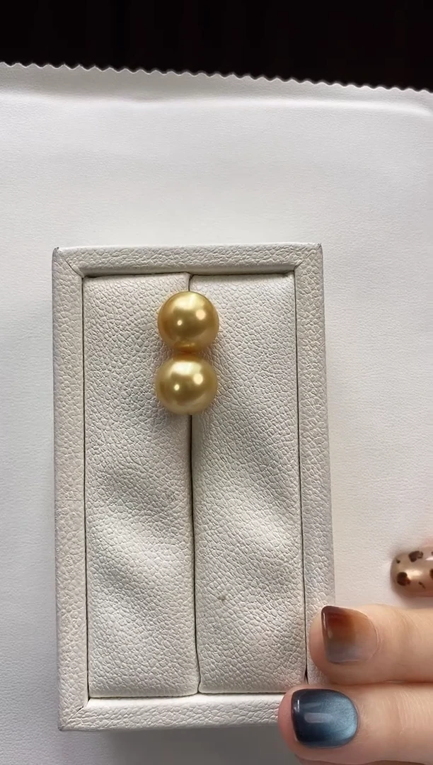 18K金镶嵌耳饰海水珍珠南洋金珍珠耳饰12-13