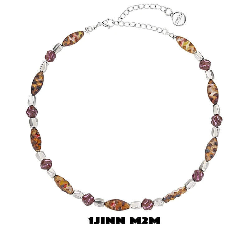 合金琉璃项链 1JINN M2M 复古多巴胺捷克彩色琉璃项链【佳佳】