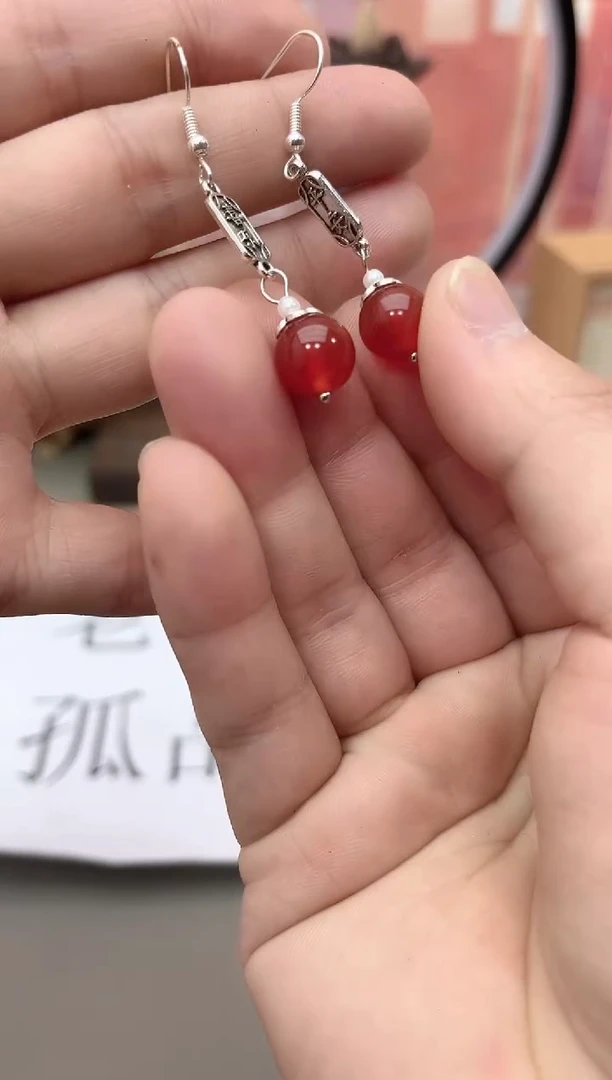 银S925镶嵌耳坠玛瑙/玉髓y202