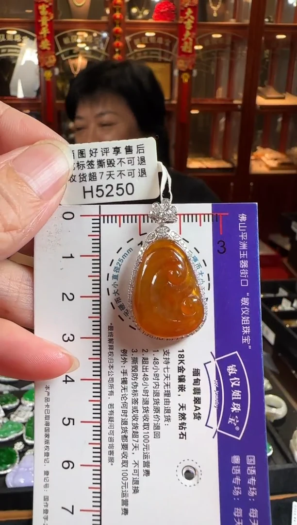 颈饰18K金镶嵌翡翠H5250冰红如意