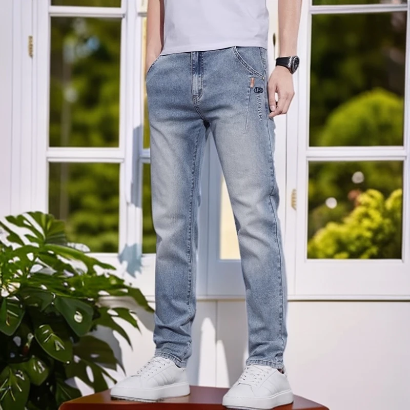 娜罗普西夏季薄款浅色潮牌牛仔裤男直筒宽松新款潮流时尚美式裤子