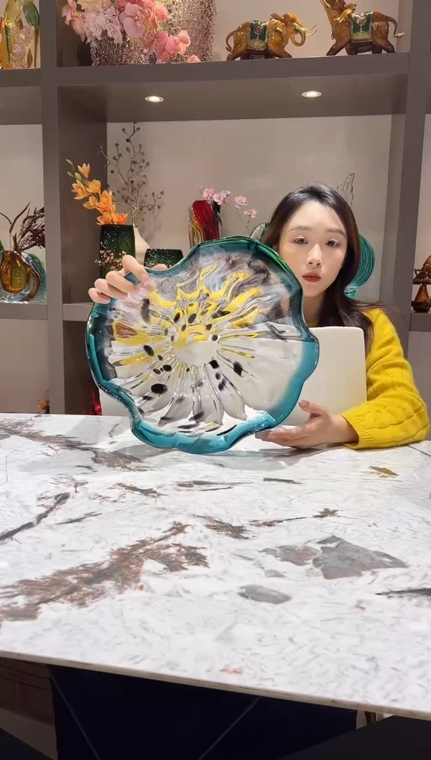 蓝色荷叶果盘 现货