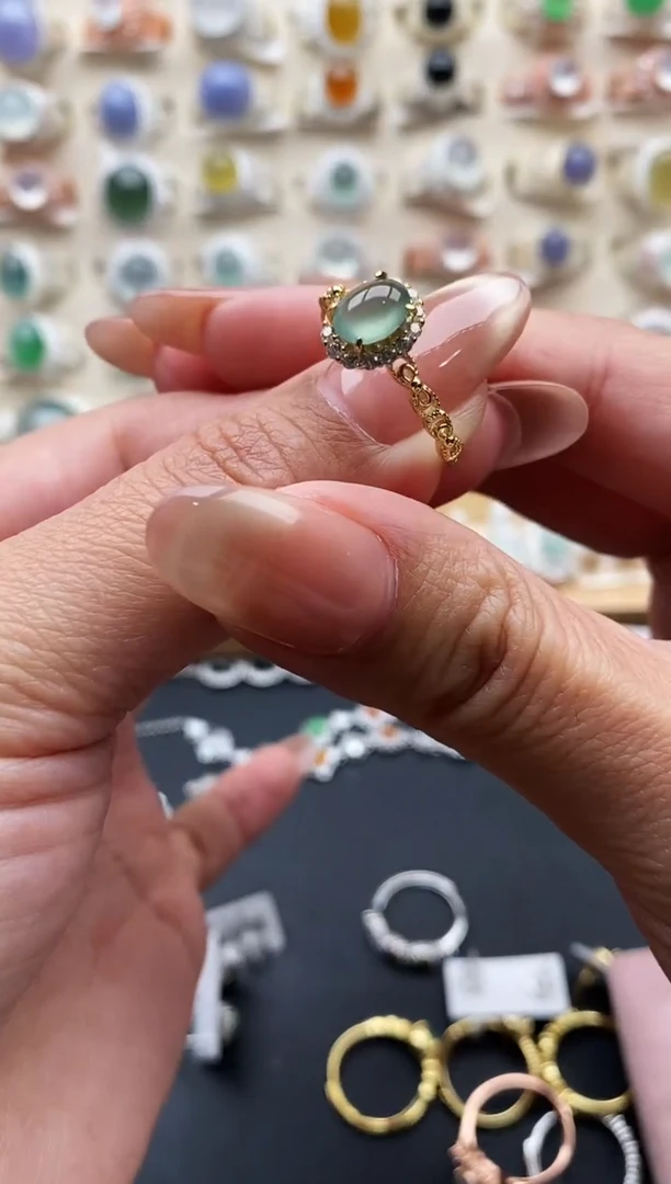 银S925镶嵌戒指翡翠缅甸天然A货翡翠11 4-6