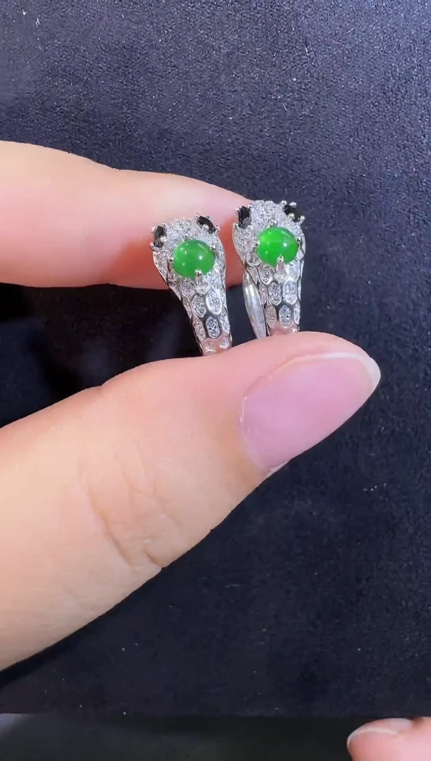 银S925镶嵌翡翠耳环耳环