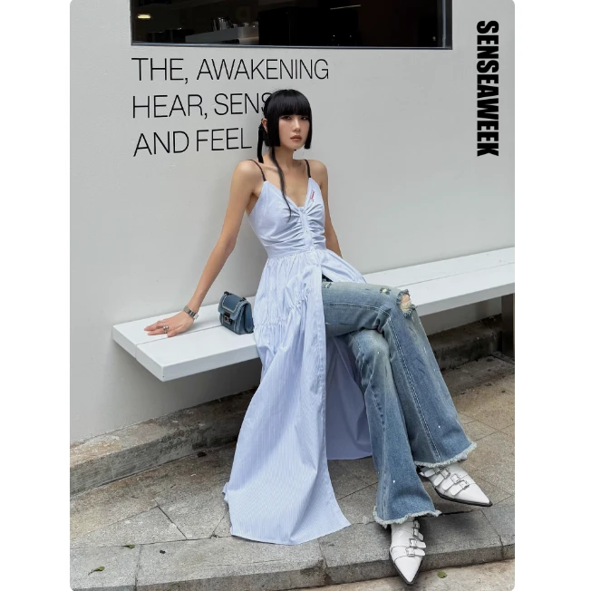【LOCAT】 senseaweek   印花抽绳吊带连衣裙  SA1003