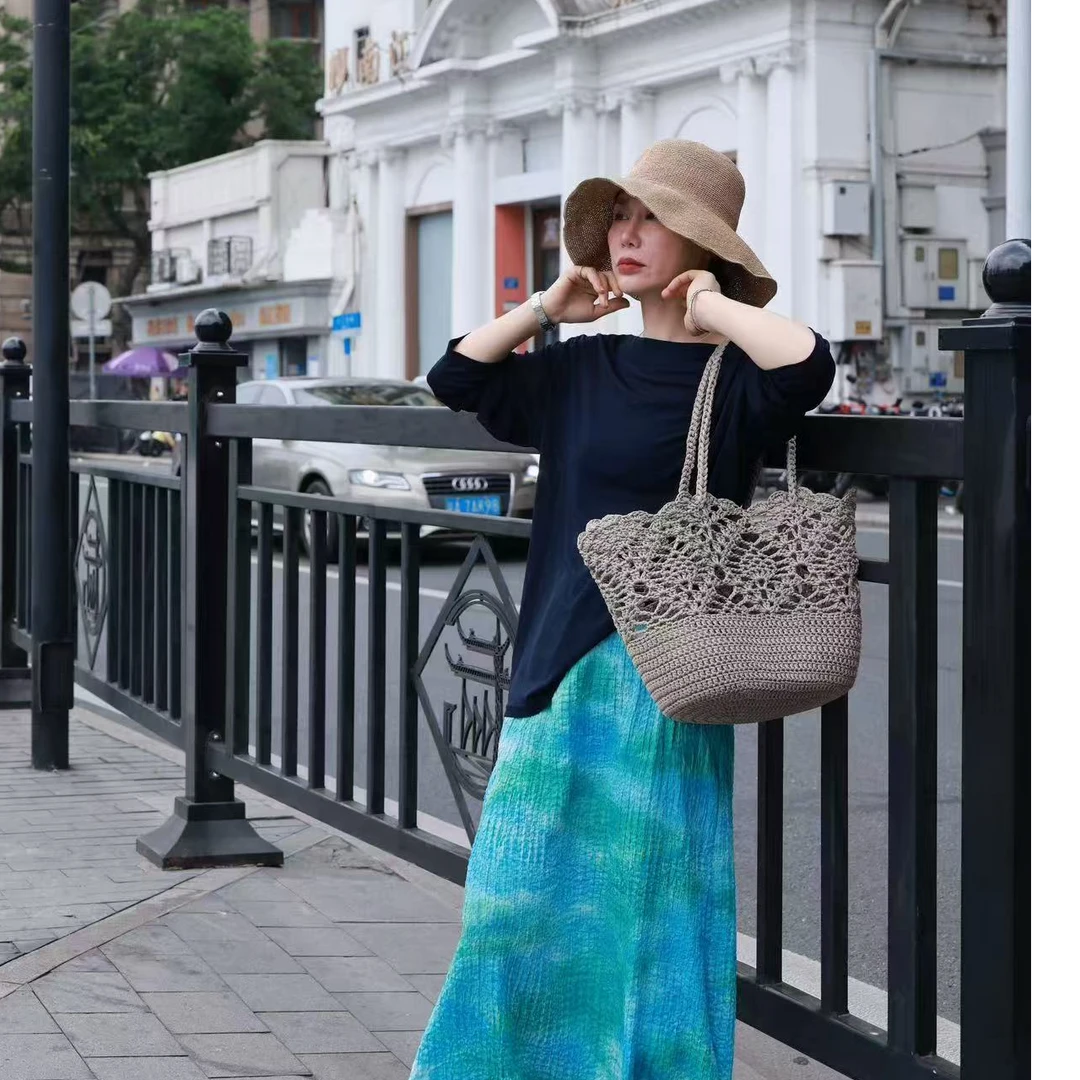 【那尚新品】松紧腰弹力舒适显瘦蓝色扎染鱼尾裙