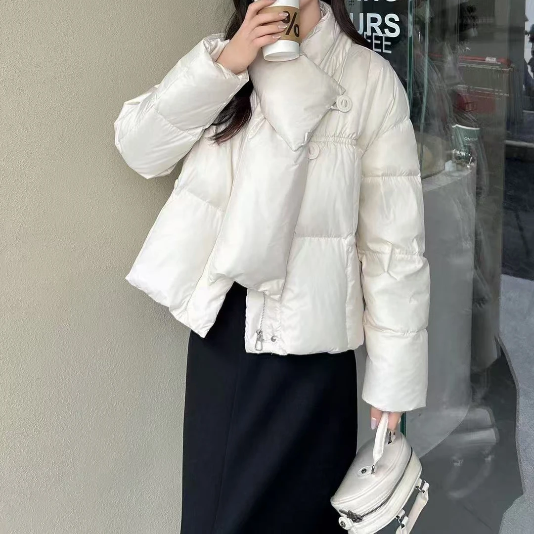 围巾领宽松型时尚蓬松保暖鸭绒冬季羽绒服