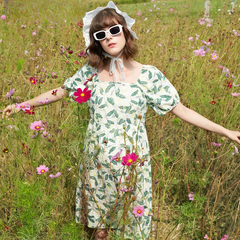 孕妇棉印花法式方领连衣裙2025新款小清新孕妇裙子夏装6233242