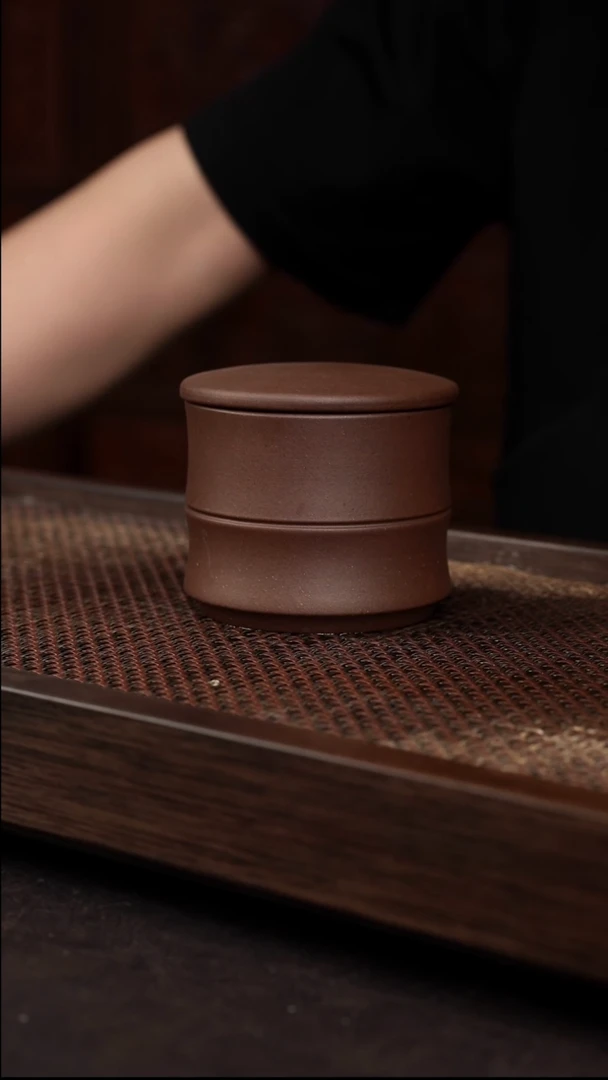茶壶紫砂紫泥竹节茶叶罐
