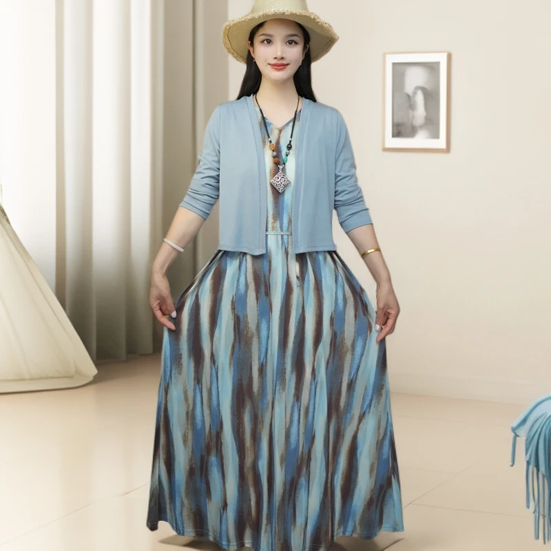 【新款】时尚套装新款两件套装显瘦时尚百搭夏季连衣裙+长袖外披