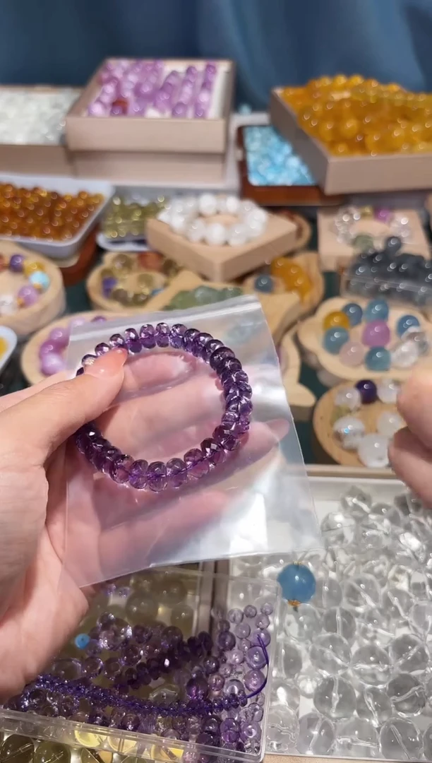 未镶嵌手串水晶小**?A01紫水晶算盘珠卡10手串拍10