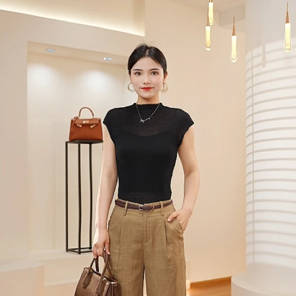 维纶多【紗织】轻薄短袖春夏款透气舒适时尚百搭打底衫D017