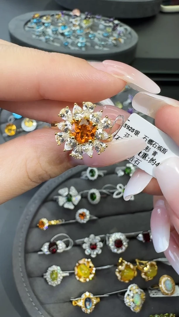 银S925镶嵌戒指石榴石（芬达石）不低于1.0ct【七天鉴赏期】