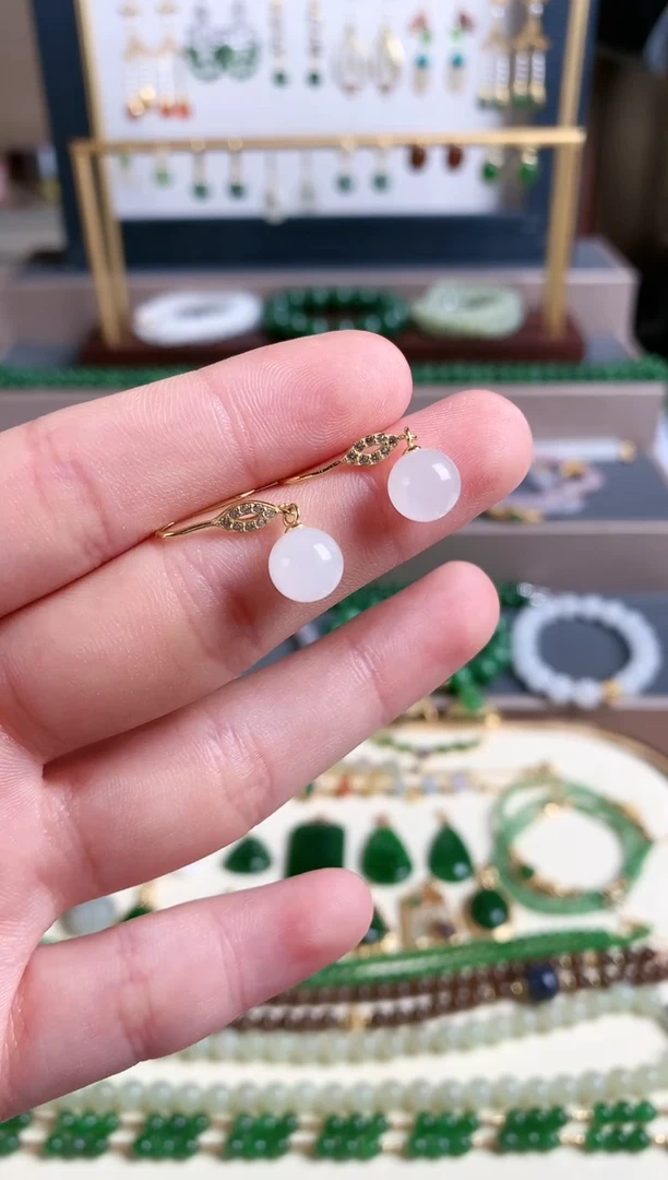 银S925镶嵌和田玉耳饰1