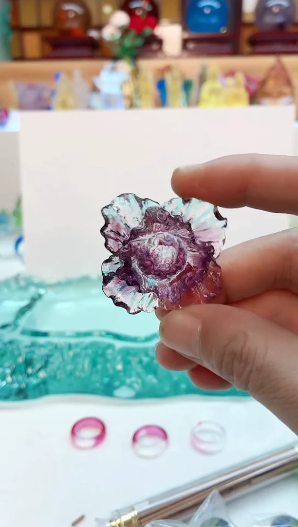 手工艺品琉璃紫色牡丹花摆件4公分