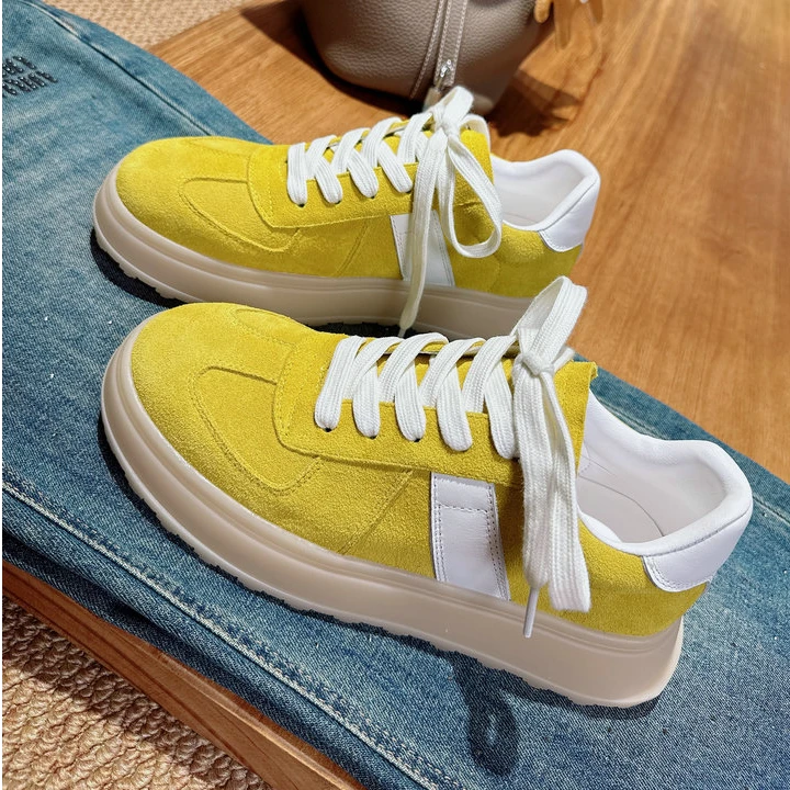 牛皮德训鞋女2025春季款厚底时尚百搭运动休闲鞋透气真皮女鞋潮鞋