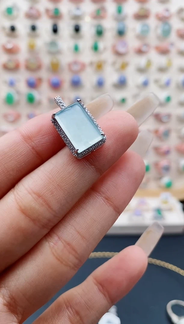 【闪购商品】翡翠颈饰银S925镶嵌缅甸天然A货翡翠333  7+6