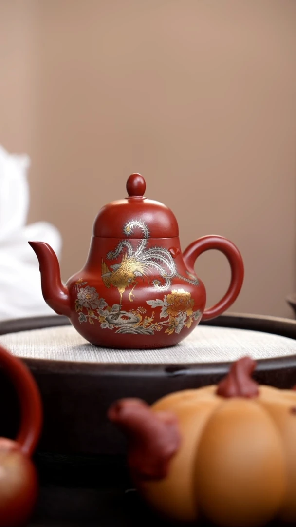 茶壶紫砂朱泥思婷金银错凤凰