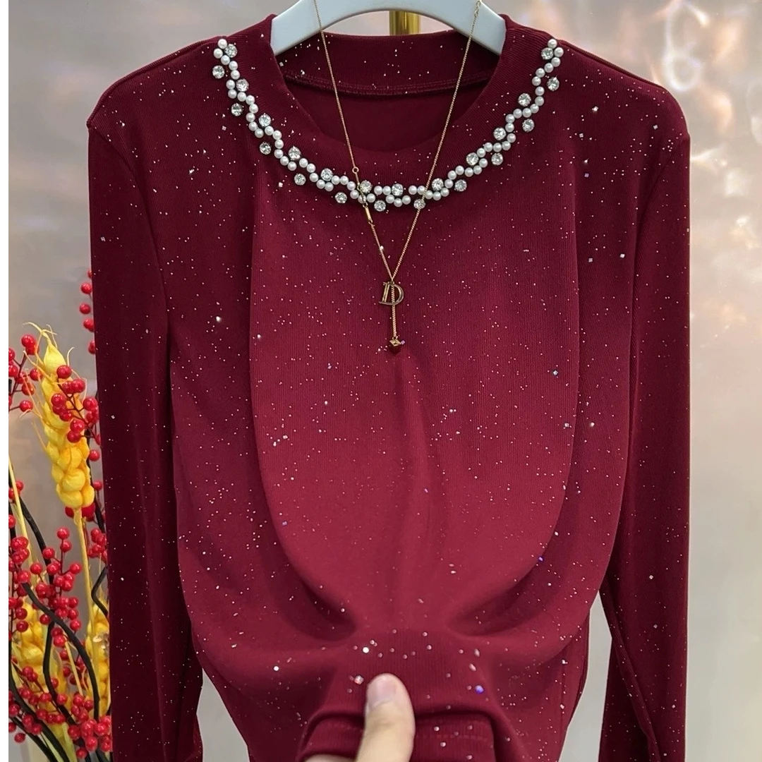 2026年.新款条纹满天星钉钻3232长袖大码女装气质显瘦百搭时尚