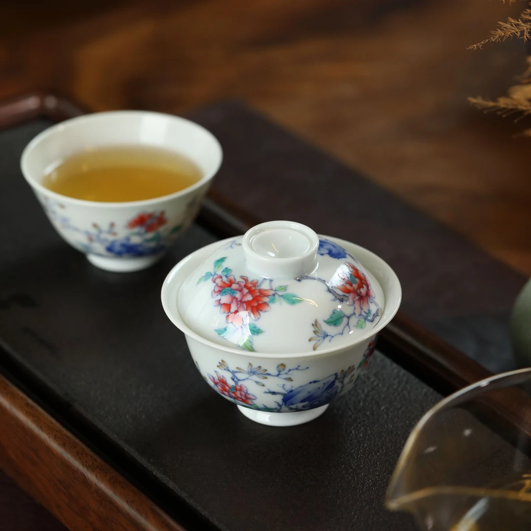 手绘纯手工斗彩国色添香复古陶瓷珐琅彩手工茶杯茶具家用主人杯