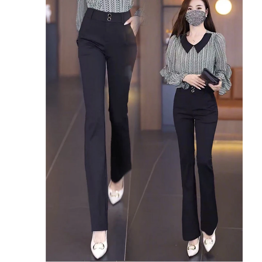 8860百搭春款微喇裤新款高腰显瘦弹力长裤